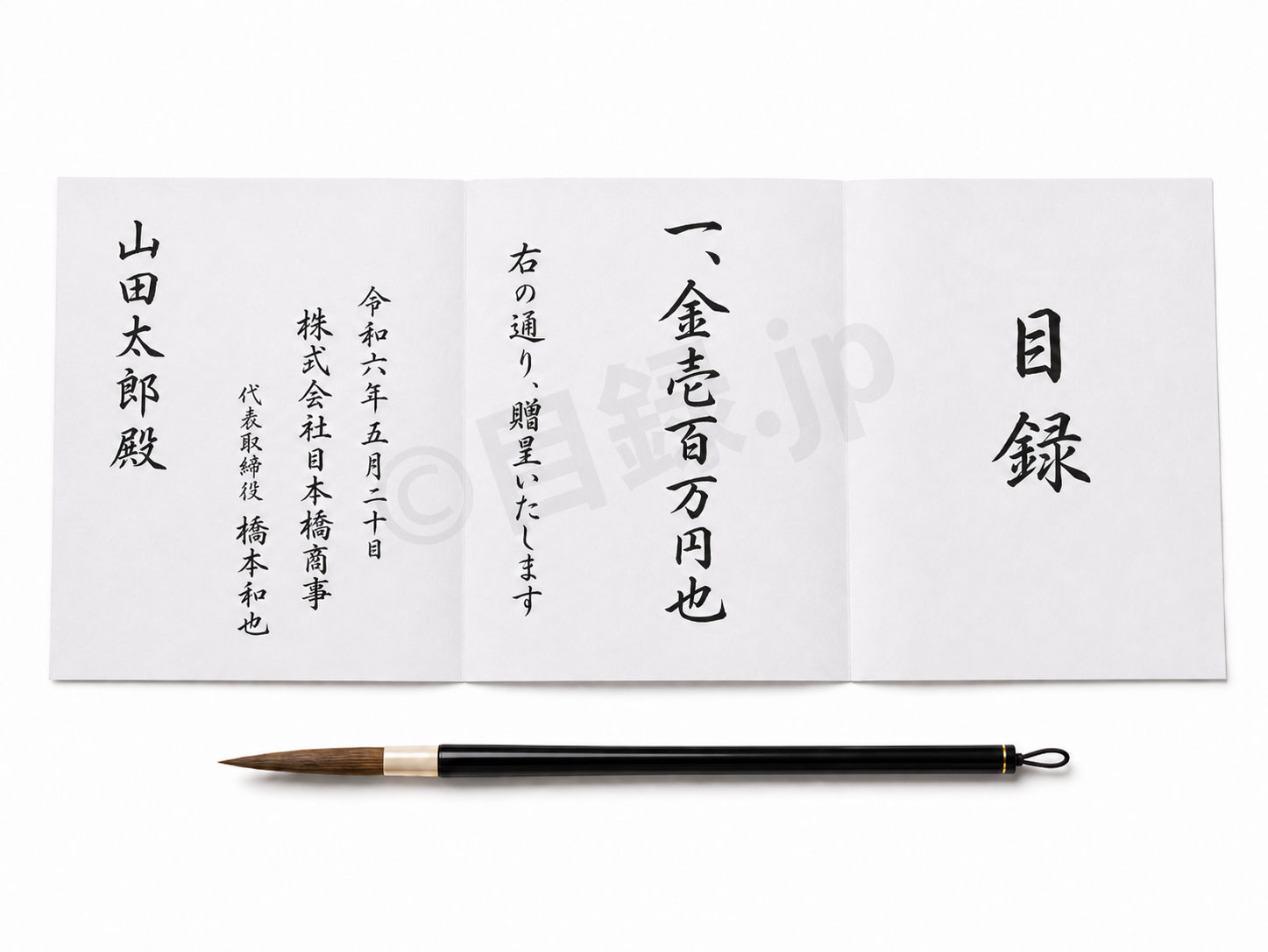 三つ折り目録の書き方イメージ